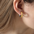 Two-Tone Gold Steel Thick Huggie Hoop Earrings Sizes view 6