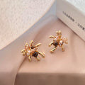 Gold Tone Brown Stone Stud Earrings in Thirty Assorted Designs view 2