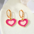 Gold Tone Double Heart Enamel Huggie Drop Earrings in Five Colors view 3
