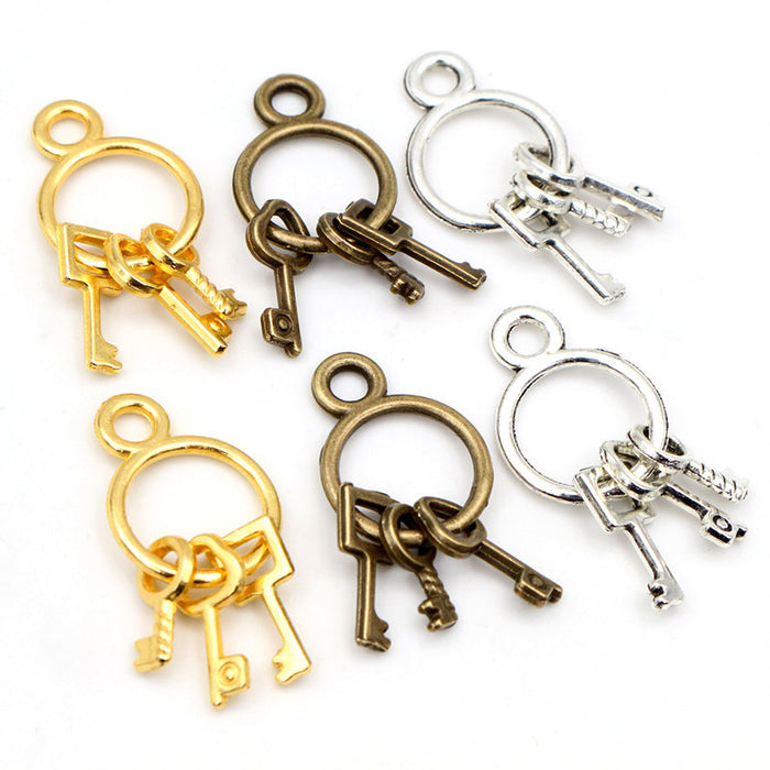 Mini Key Ring Charms with Three Dangling Keys in Four Finishes
