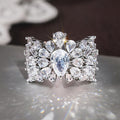 Pear-Shaped Solitaire Floral Cluster Extra-Wide Ring In Silver Tone view 3