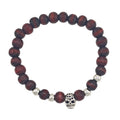 Dark Red Wood Bead Skull Stretch Bracelet Silver Accents view 5