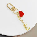 Gold-Tone Letter Charm Keychain with Red Heart Accent view 7