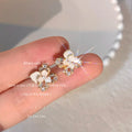 Gold-Tone White Enamel Flower Stud Earrings With Zircon view 2