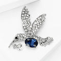 Silver Rhinestone Hummingbird Brooch Navy Crystal Body view 3