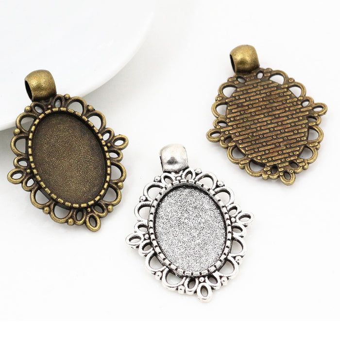 Beaded Loop Oval Pendant Settings in Two Antique Finishes