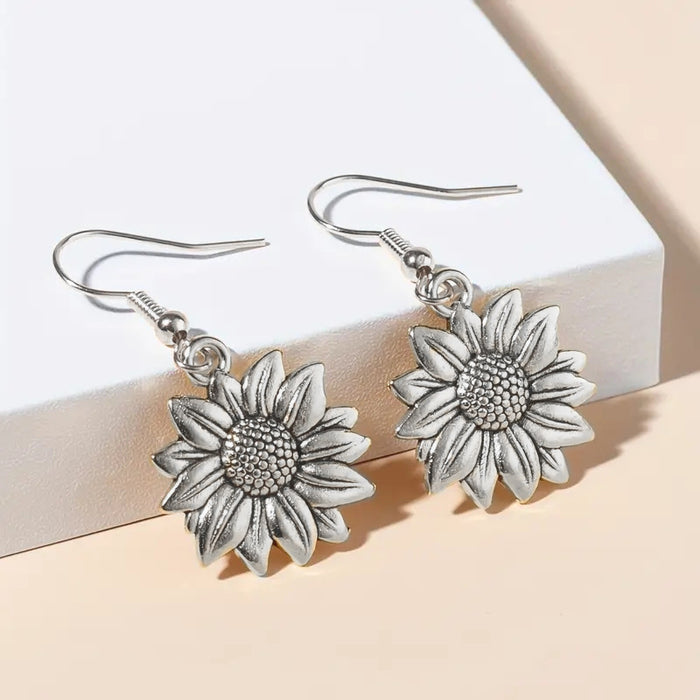 Sunflower Drop Hook Earrings Gold Silver Rose Gold