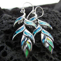 Silver Tone Blue Green Enamel Layered Leaf Drop Earrings view 1