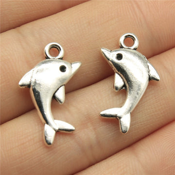 Antique Silver Dimensional Dolphin Metal Charm Pendant