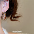 Amber Oval Crystal Cluster Silver Tone Hoop Earrings view 4