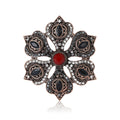 Antique Tone Floral Medallion Brooch with Red Center view 1