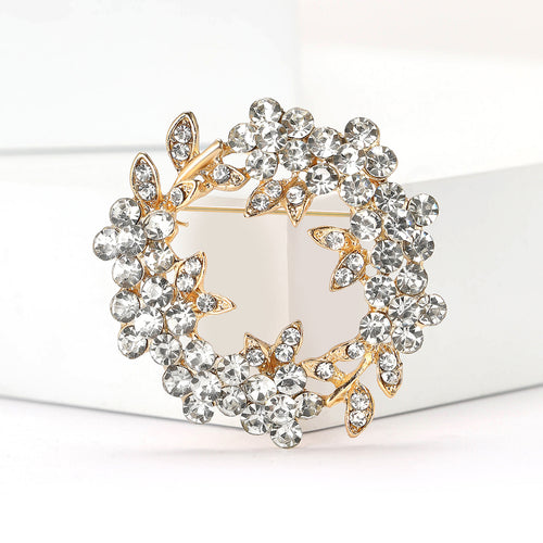 Crystal Leaf Wreath brooch shown in angled product view