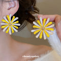 Pink and White Enamel Daisy Statement Stud Earrings view 3