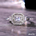 Silver Tone Square Stone Double Halo Statement Ring view 5