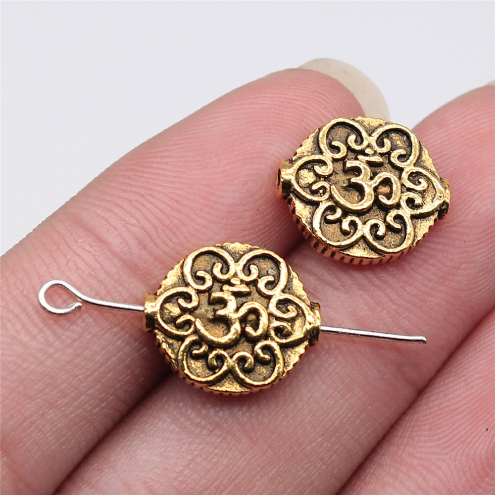 14x5mm 2.9g Antique Gold Zinc Alloy OM Symbol Loose Metal Beads for Bracelet Jewelry Making
