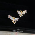 Gold Flying Fish Stud Earrings Pastel Enamel CZ Wings view 6