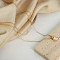 Gold Double Layer Rectangular Shell Pendant Chain Necklace view 3