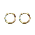 Gold Tone Multicolor Enamel Segmented Round Hoop Earrings view 5