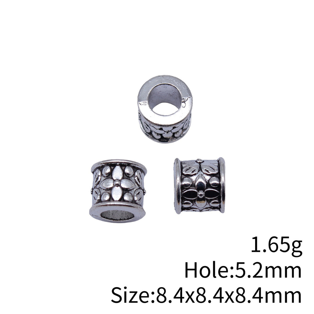 8.4x8.4x8.4mm 1.65g Antique Silver Zinc Alloy Carved Round Large Hole Spacer Beads for DIY Bracelet Making