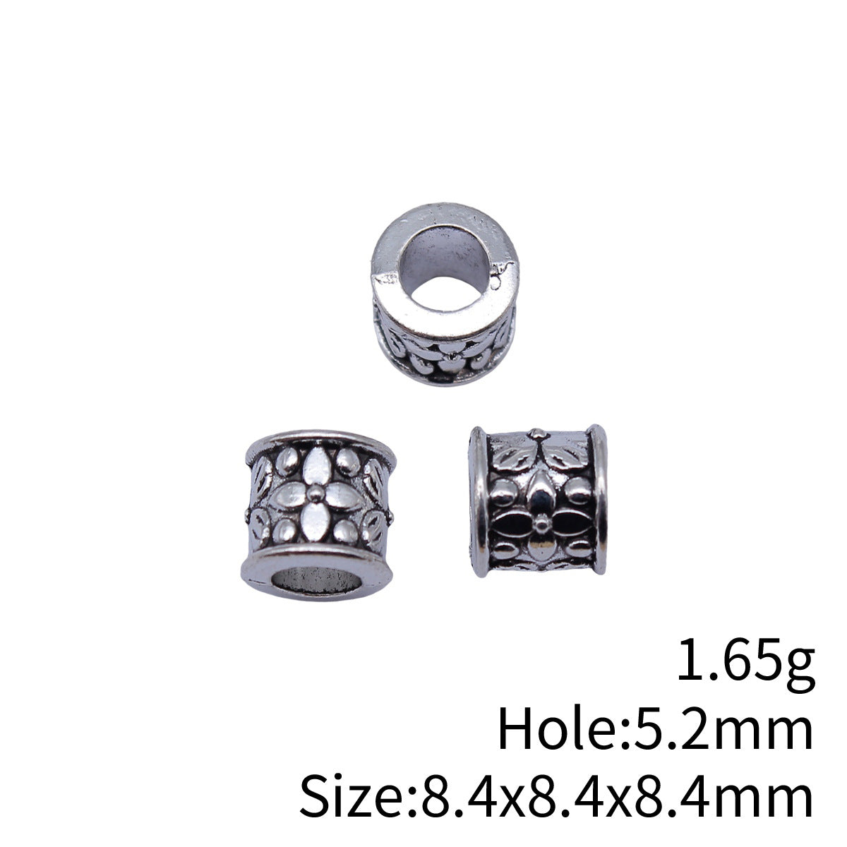 8.4x8.4x8.4mm 1.65g Antique Silver Zinc Alloy Carved Round Large Hole Spacer Beads for DIY Bracelet Making