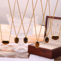Tiger Eye Black Stone Oval Bean Pendant Necklaces Gold Steel view 4