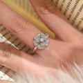 Silver Tone Zircon Flower Open Ring Adjustable Band view 6
