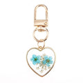 Gold Tone Heart Pressed Flower Resin Clip Keychains view 11