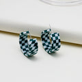 Six Color Checkerboard Acrylic Open C Hoop Earrings view 7