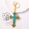 Gold Tone Enamel Floral Cross Keychain With Rhinestones view 6