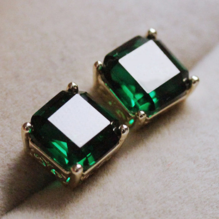 Square Step-Cut Solitaire Stud Earrings In Clear And Green