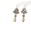 Silver Tone Floral Cluster Earrings with Pearl Tassel Drops view 5