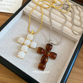 Long Resin Block Cross Pendant Necklace Two Colors view 4