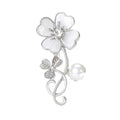 Shell Effect Flower Stem Brooch in Gold or Silver With Pearl view 5