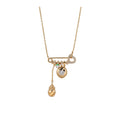 Gold Tone Pin Bar Necklace with Crystal Drop Charms view 5