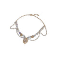 Gold Pearl Crystal Heart Pendant Choker Necklace Style view 5