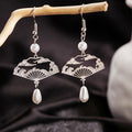 Silver Open Fan Cloud Wave Pearl Look Hook Earrings view 1
