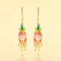 Gold Tone Colorful Enamel Flower Long Drop Earrings view 1