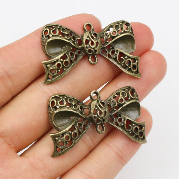 Antique Bronze Filigree Bow Double Loop Connectors