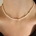 White Baroque Pearl Necklace With Gold Tone Disc Accents view 6