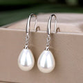 White Metal Teardrop Faux Pearl Drop Earrings Fishhook view 3