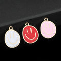 Enamel Smiley Face Charm Pendant Gold Tone Frame Six Colors view 1