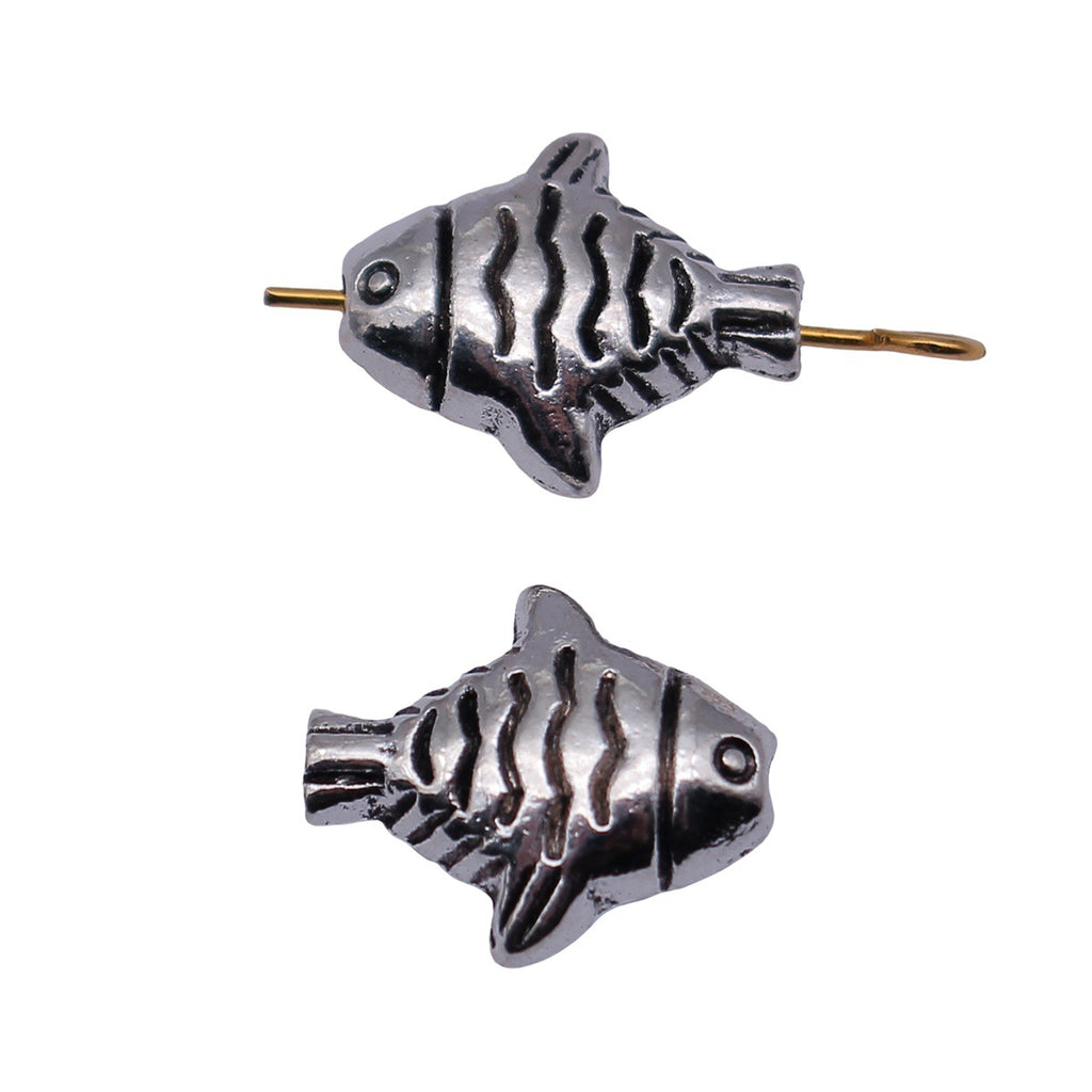 14x12x5.3mm 2g Antique Silver Zinc Alloy Double Sided Fish Loose Metal Beads for Bracelet Jewelry Making