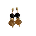 Black And Amber Beaded Drop Stud Earrings With Decorative Details view 5