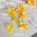 Yellow Layered Flower Dangle Earrings with Petal Tassels view 2
