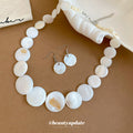 White Shell Disc Necklace And Round Shell Drop Earrings Set view 4