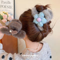 Brown Furry Leopard Heart Crystal Accent Hair Claw Clip view 3