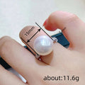 White Pearl and Crystal Pavé Open Circle Ring in Silver Tone view 4