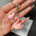 Pink Flocked Flamingo Pair Keychain with Silver Tone Split Ring view 1
