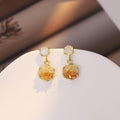 Orange Gradient Hexagon Double Drop Gold Tone Stud Earrings view 1