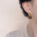 Gold-Tone Bean Stud Amber Marbled Oval Drop Earrings view 2